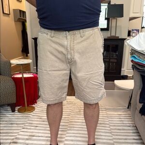 Men's Tan Shorts relaxed fit polo. 9” inseam.